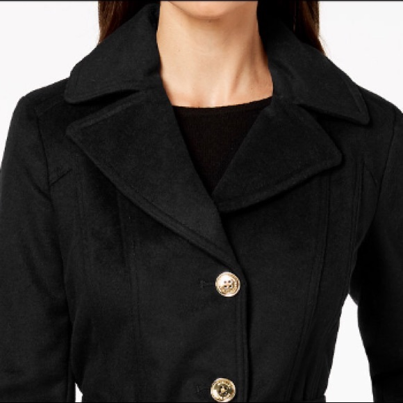 Michael Kors black wool coat w detachable hood - Picture 2 of 6